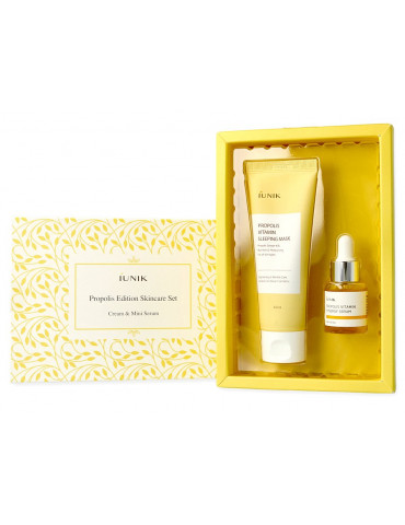 Vitamīnu komplekts ar propolisu: serums un nakts maska ​​IUNIK Propolis Edition Skincare Set.